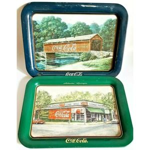 Lot of 2 1995 Coca-Cola Tin Display Tray